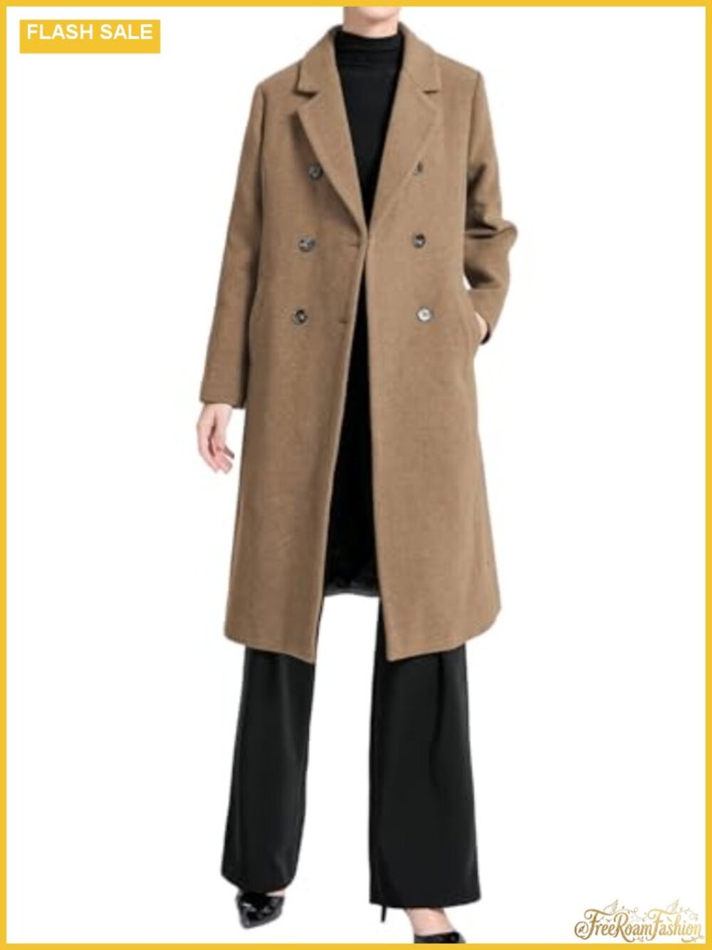 Women's Wool Trench Coat Double Breasted Mid-Long Overcoat Winter Pea Coat